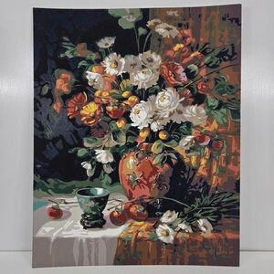Mums And Persimmons Finished Acrylic Painting Paint By Number Still Life 16x20